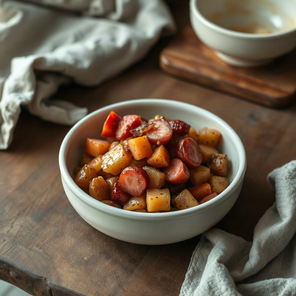 In a bowl, in visible pieces and lightly coloured.