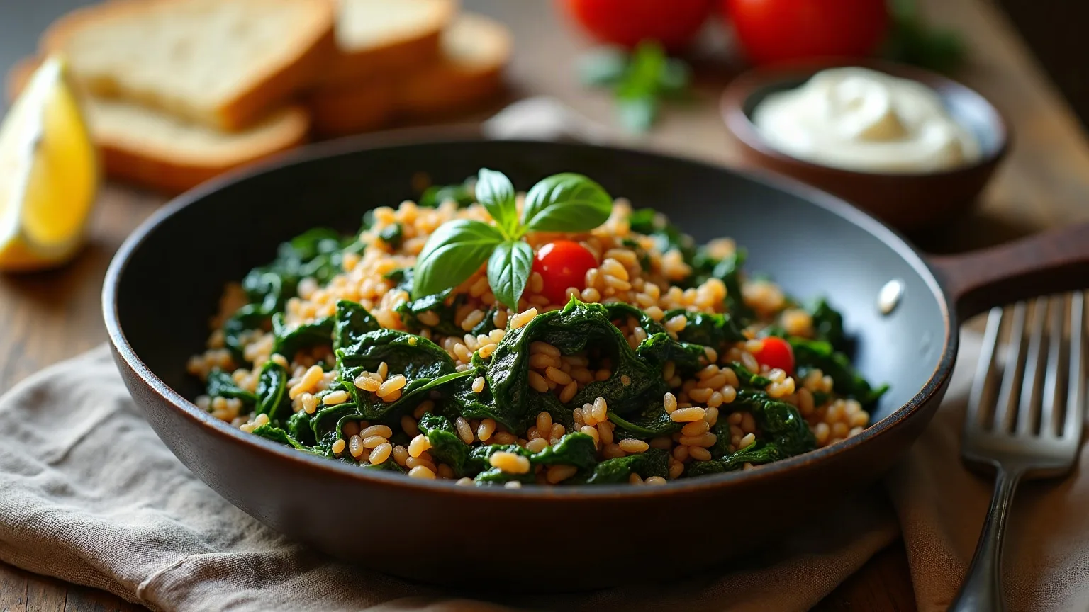 Spinach with rice