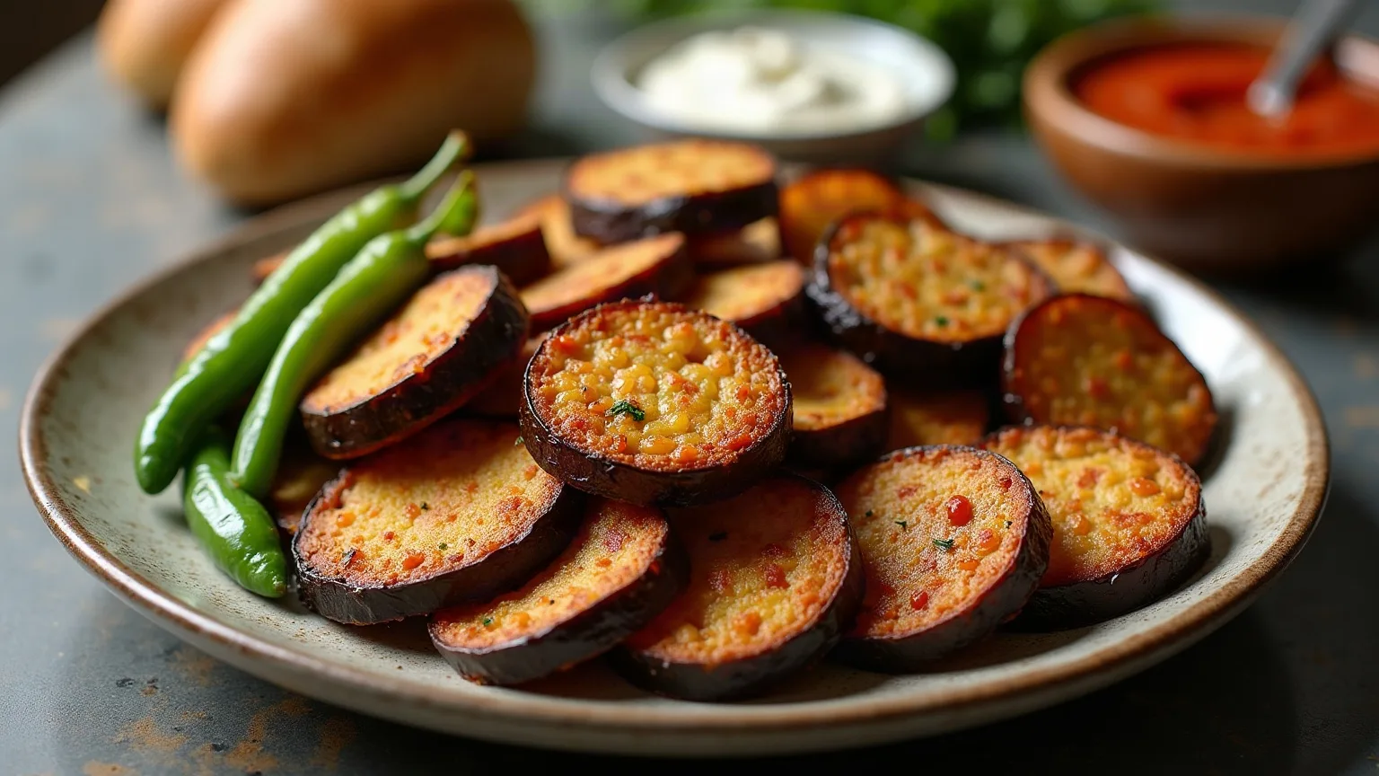Fried aubergine